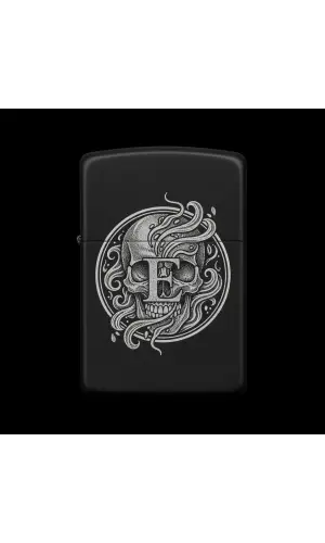 Benzinli Çakmak Kuru Kafa Figürlü E Harfli Tasarım - V41