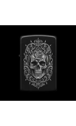 Benzinli Çakmak Kuru Kafa Figürlü E Harfli Tasarım - V44