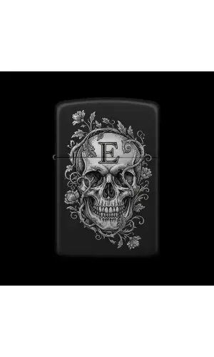 Benzinli Çakmak Kuru Kafa Figürlü E Harfli Tasarım - V45