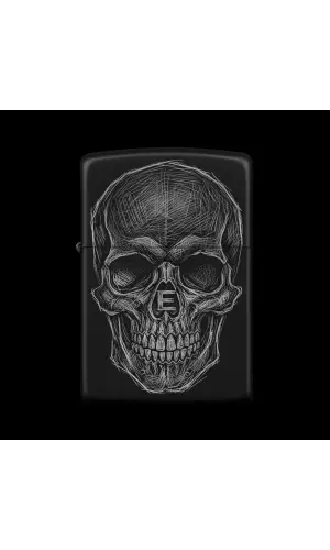 Benzinli Çakmak Kuru Kafa Figürlü E Harfli Tasarım - V85