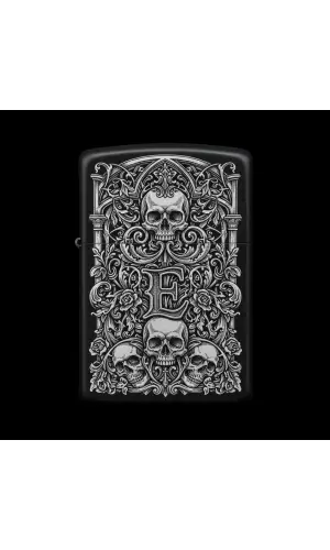 Benzinli Çakmak Kuru Kafa Figürlü E Harfli Tasarım - V88