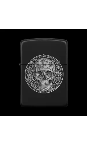 Benzinli Çakmak Kuru Kafa Figürlü E Harfli Tasarım - V9