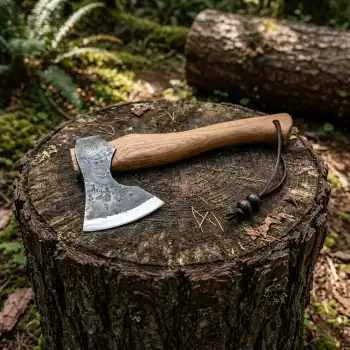 Knivox CK-45 Dövme Çelik El Yapımı Kamp Baltası - Yerli Üretim Deri Kılıflı