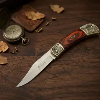 Knivox Columbia Company A1010-A İşlemeli Ahşap Kabze Kamp Çakısı