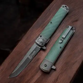 Knivox Columbia Company A3370-A Şeytan Figürlü Haki Soft Kabze Kamp Çakısı
