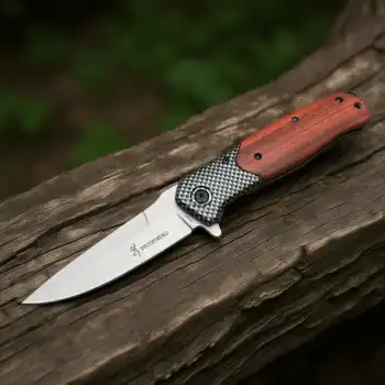 Knivox Browning DA353 Damalı Ahşap Kabze Auto Kamp Çakısı