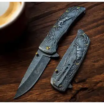 Knivox Columbia Company FXT-2370 Geyik İşlemeli Siyah Manuel Kamp Çakısı