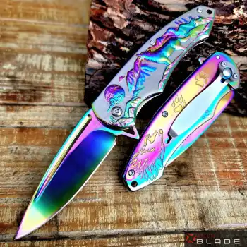Knivox Browning Gökkuşağı Kurt Desenli Auto Kamp Çakısı