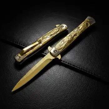 Knivox Browning Gold Titanyum Kaplama Ejderha İşlemeli Kamp Çakısı