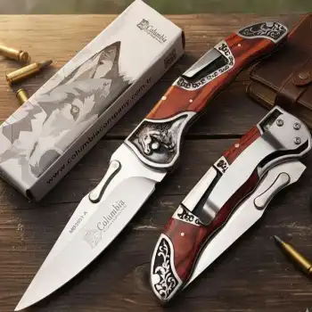 Knivox Columbia Company MB-3951-A Gravür İşlemeli Ahşap Kabze Kamp Çakısı