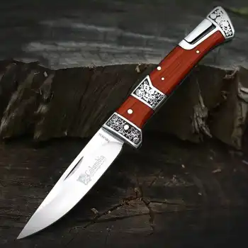 Knivox Columbia Company MB3936-A Gravür İşlemeli Ahşap Kabze Kamp Çakısı