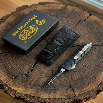 Knivox Microtech Stil OTF İçten Çıkmalı Kamp Bıçağı - 18 cm Cam Kırıcılı, Kılıflı Set