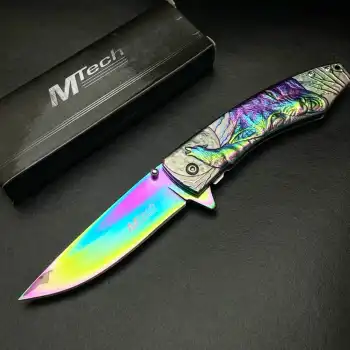Knivox Mtech MT-1005D Gökkuşağı Kurt İşlemeli Kamp Çakısı