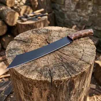 Knivox El Yapımı BT-104 Ergonomik Ahşap Kabze Kamp Palası - Koruyucu Deri Kılıflı