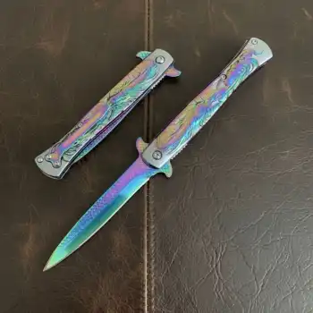 Knivox Browning Rainbow Titanyum Kaplama Ejderha İşlemeli Kamp Çakısı