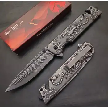 Knivox Sibirya Company S2076-B Eskitme Akrep Desen İşlemeli Kurtarma Kamp Çakısı