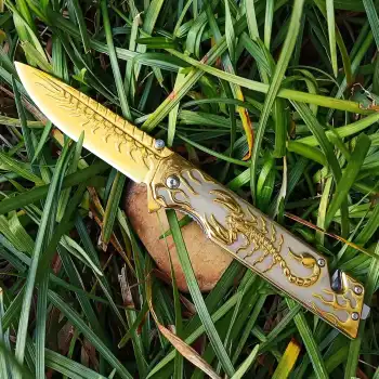Knivox Sibirya Company S2076 Gold Akrep İşlemeli Kurtarma Kamp Çakısı