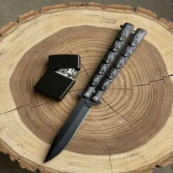 Knivox Benchmade Siyah Kuru Kafa Desenli Çakmak Hediyeli Kelebek Çakı