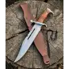 Knivox Rambo111 32 cm Ahşap Kabzeli Deri Kılıflı Paslanmaz Çelik Av ve Kamp Bıçağı