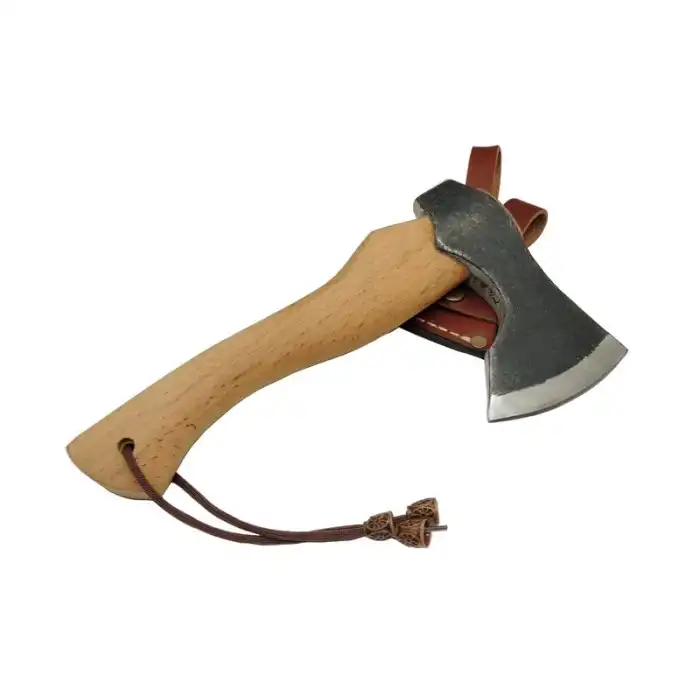 Knivox CK-45 Dövme Çelik El Yapımı Kamp Baltası - Yerli Üretim Deri Kılıflı
