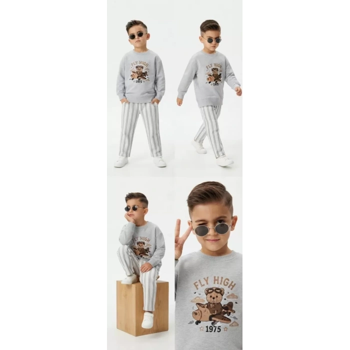 2/5 Yaş Baskılı Fenomen Cool Çizgili Çocuk Takımı