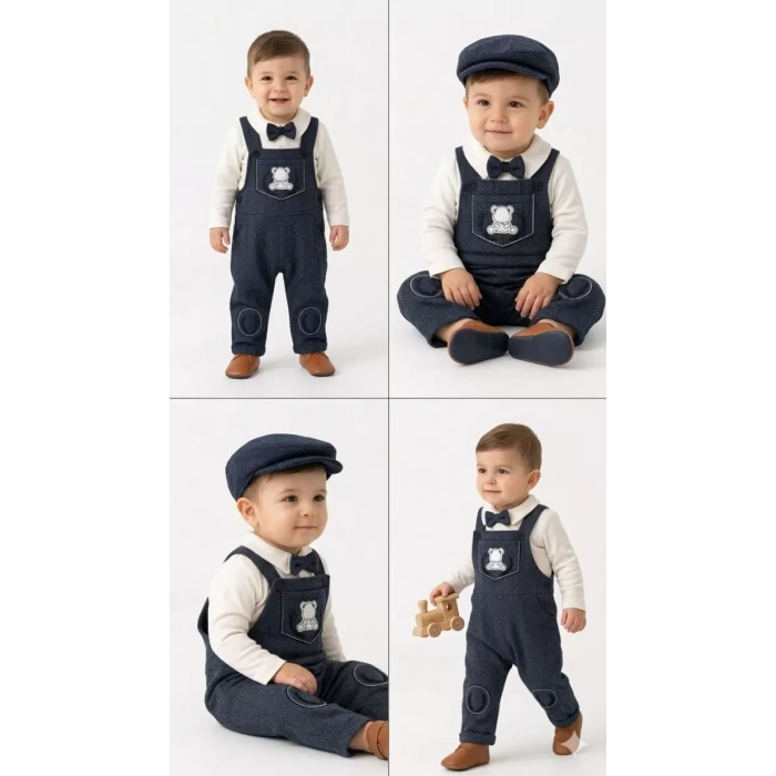 3/18 Ay Kasketli 3 Parça Salopet Bebek Takımı
