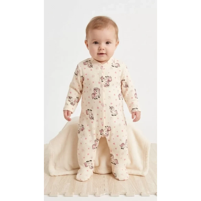 3/9 Ay Unicorn Baskılı Patikli Bebek Tulumu
