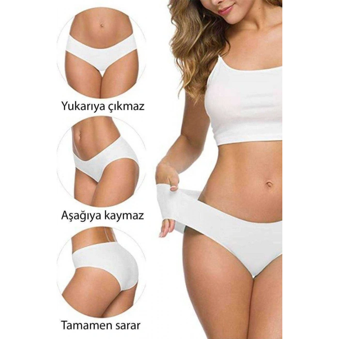 3 Adet Kadın Dikişsiz Lazer Kesim Esnek İz Yapmayan Külot S3 Mudanis