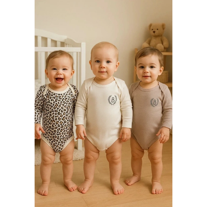 3lü Naturel Bebek Badi Zıbın -%100 Pamuk