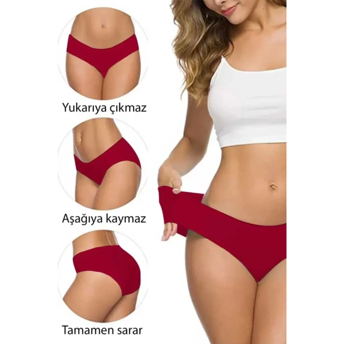 5 Adet Kadın Dikişsiz Lazer Kesim Esnek İz Yapmayan Külot Bordo