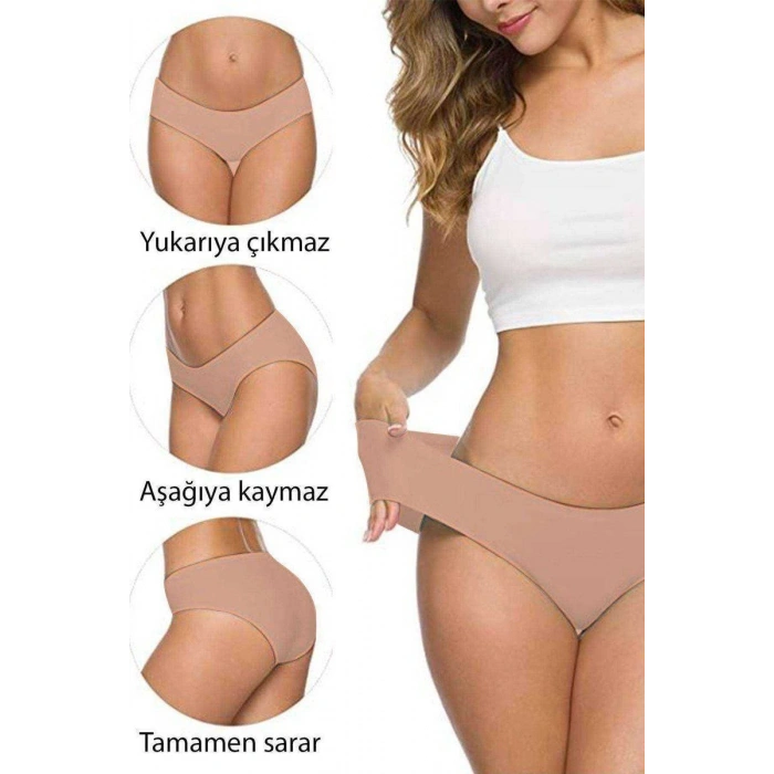 5 Adet Kadın Dikişsiz Lazer Kesim Esnek İz Yapmayan Külot Ten Mudanis