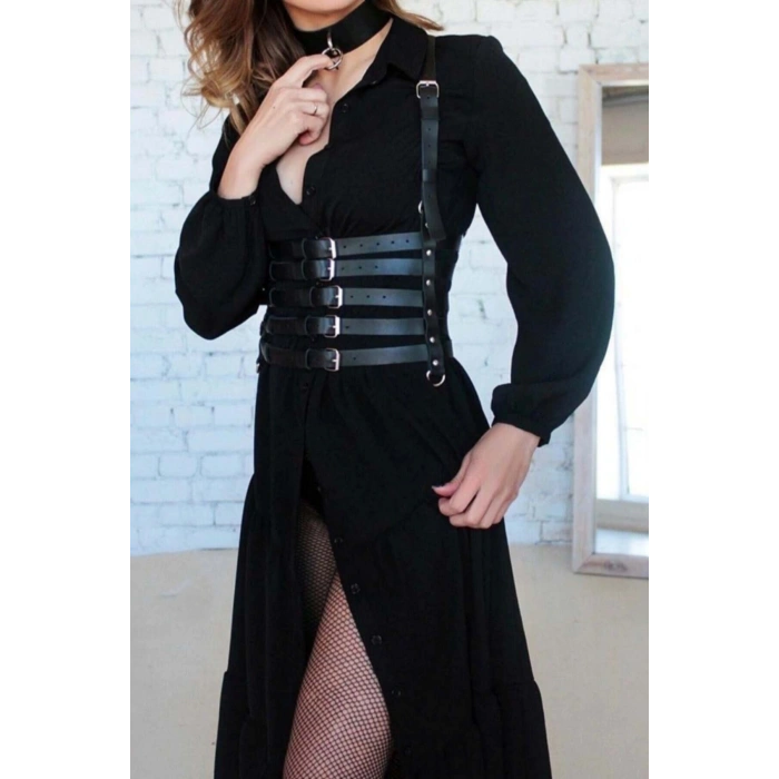 5 Sıralı Deri Kemer Ve Choker Takım - Brf609