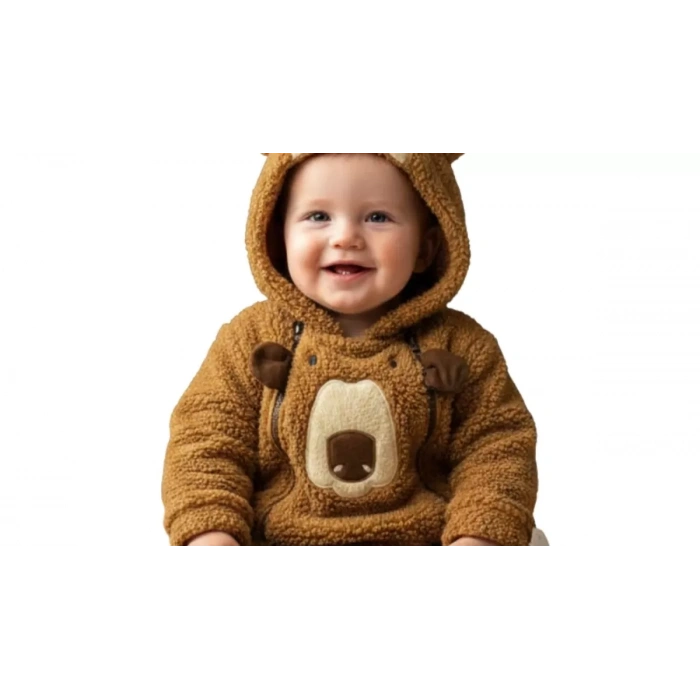 6/24 Ay Peluş Kumaş Çift Fermuarlı Bebek Tulumu