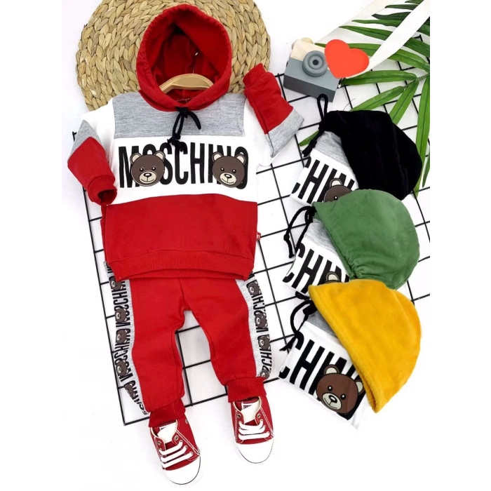 9-12-18-24 Ay Kapşonlu İp Bağlama Baskılı 2li Bebek Takımı