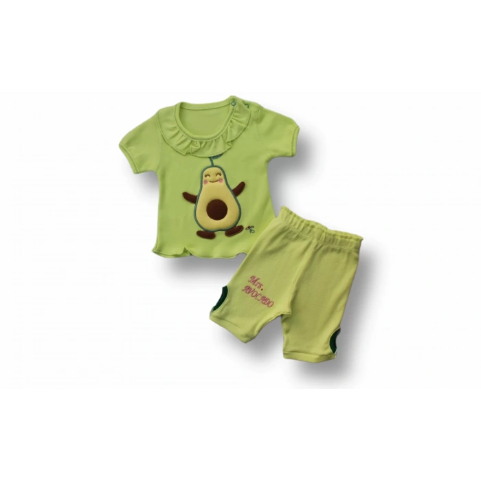 Avokado Nakışlı Kısa Kollu Sweatli Şortlu 2li Kız-erkek Bebek Takımı Yeşil