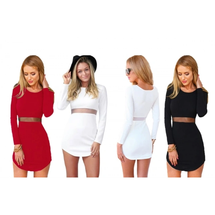 B101208 Uzun Kollu Fantezi Elbise