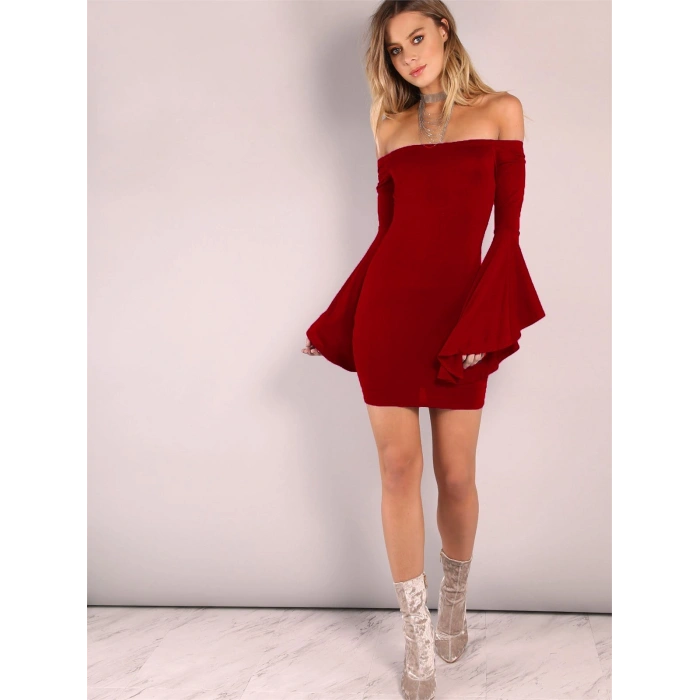 B101320 İspanyol Kol Straplez Elbise