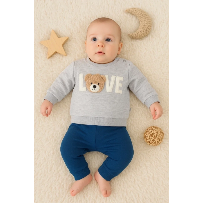 Bear Love Nakışlı % 100 Pamuklu 2li Erkek Takım