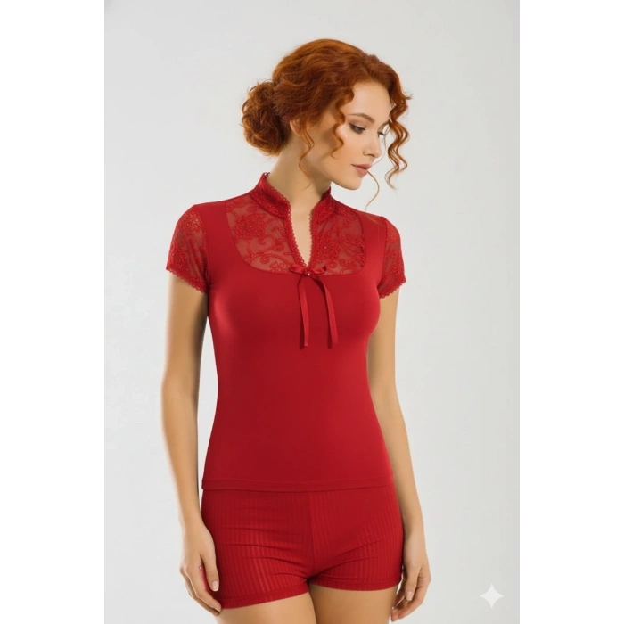 Berrak Dantelli Yarım Kollu Kadın Bluz Elestan