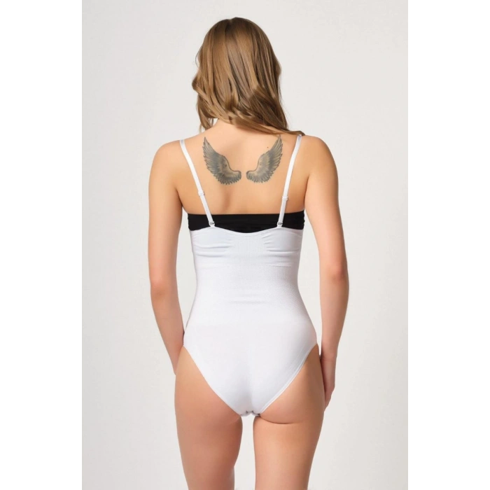 Beyaz Göğsü Açık Agraflı Body Korse