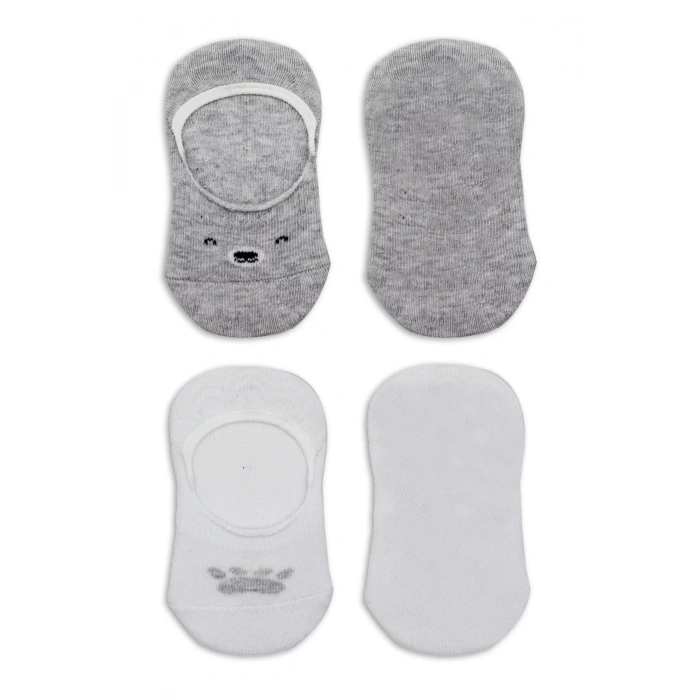 Bistyle 2li Babet Cute Face Penye Çorap 30103 Gri Beyaz