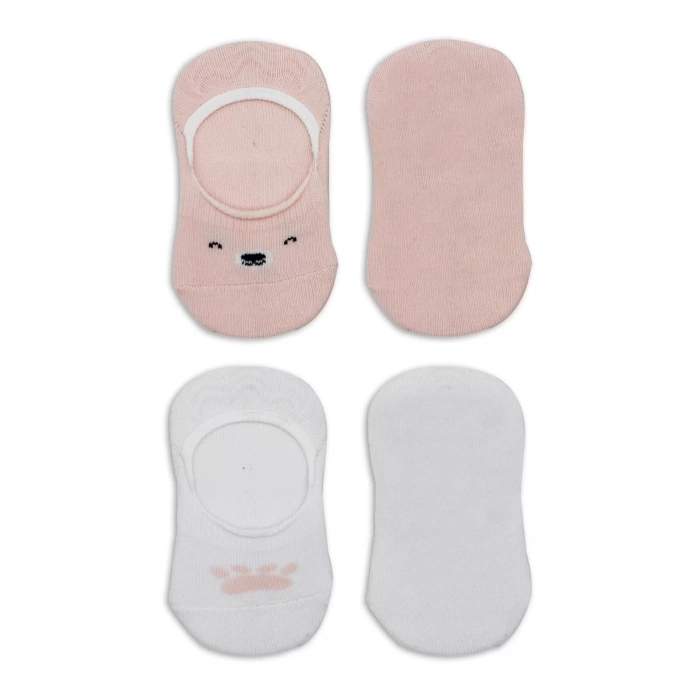 Bistyle 2li Babet Cute Face Penye Çorap 30103 Pembe-beyaz