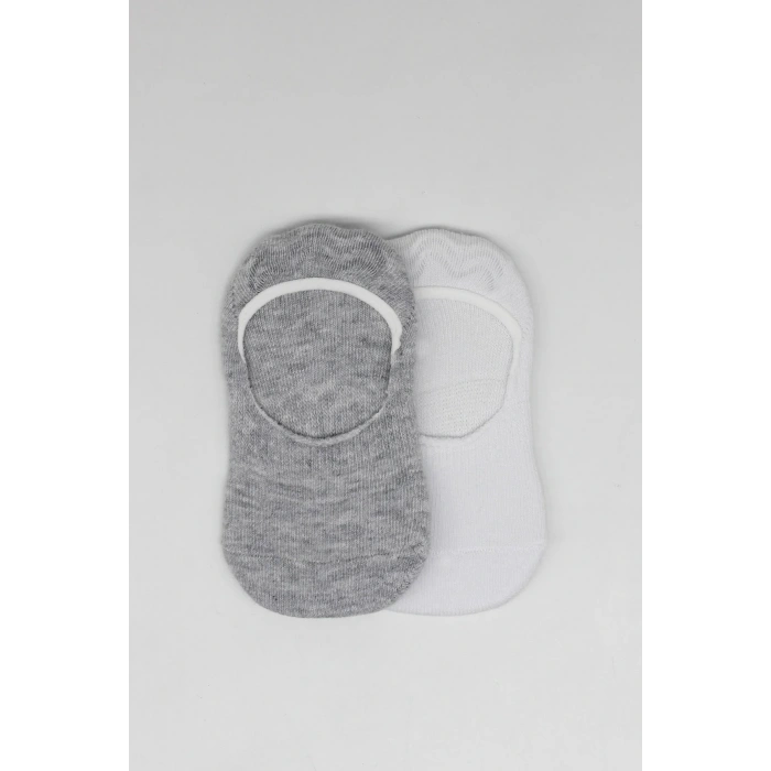 Bistyle 2li Penye Babet Silikonlu Basic Çorap 30104 Gri Beyaz