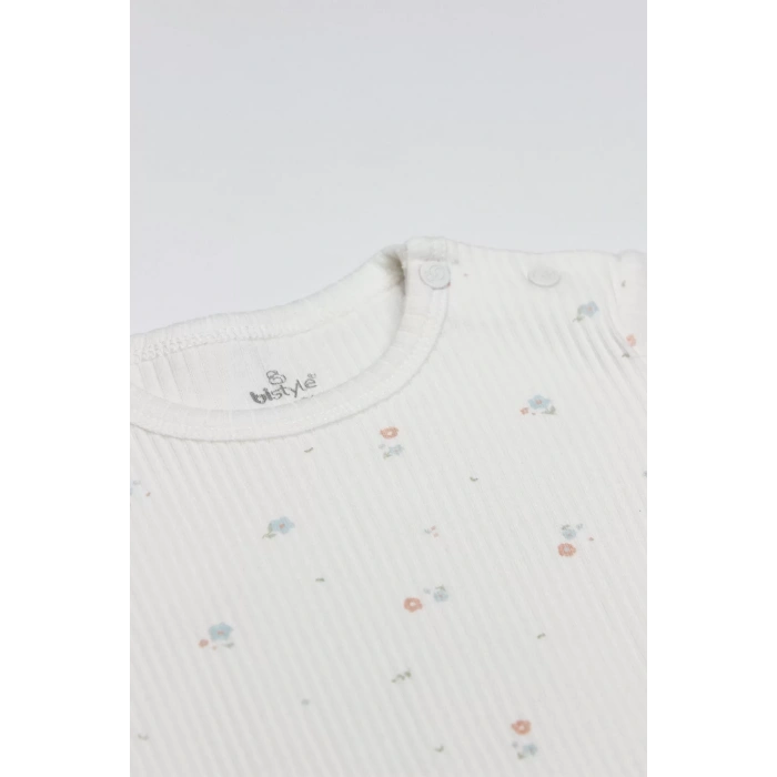 Bistyle Flying Bloom White Yarım Kol 2li Body 17118 Ekru Gül Kurusu