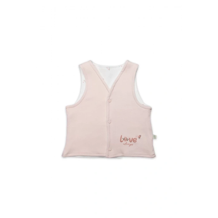 Bistyle Grow İn Love Çift Taraflı Bebe Yelek 18102 Pembe Ekru