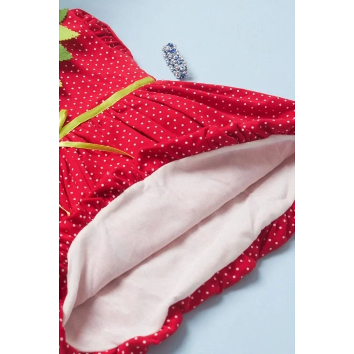 Çilek Bebekler Penye Kumaş Kısa Kol Bebek Elbisesi Kırmızı