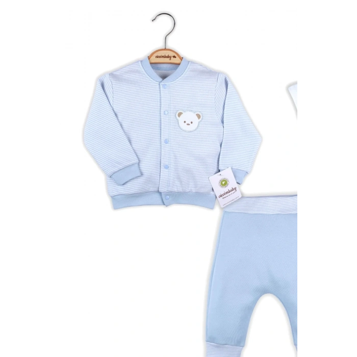 Çizgili Bear Hırkalı % 100 Pamuk Erkek Bebek Takım