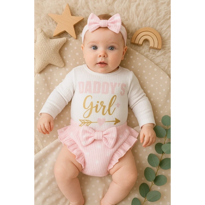 Daddys Girl Bandanalı Kız Bebek Takımı