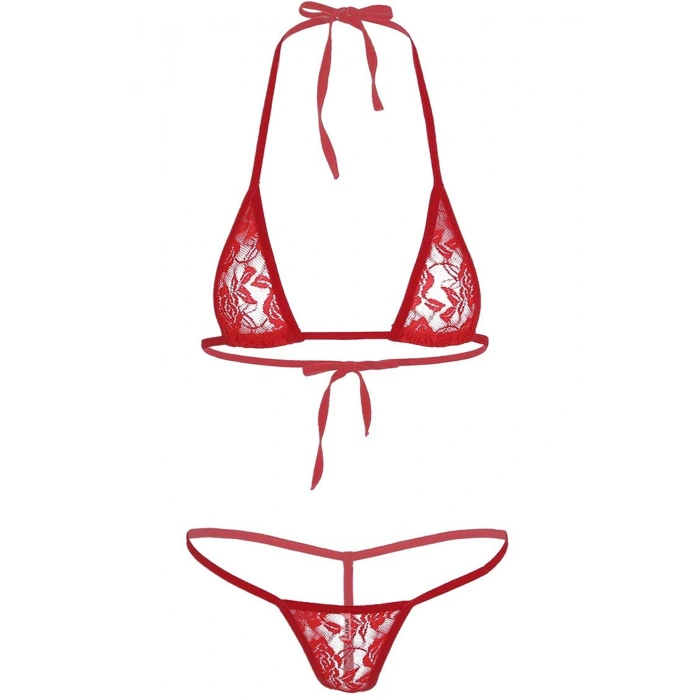 Dantelli Seksi Kadın Fantezi Kırmızı Sütyen String Takımı