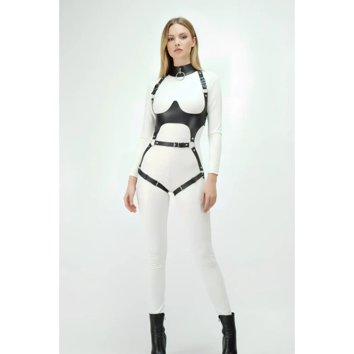 Deri Harness, Göğüs Altı Destekli Harness Takım, Deri Dansçı Kostüm - Brf1402